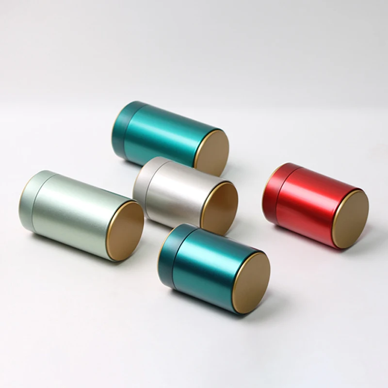 Portable Tea Box Solid Color Tea Sealed Box Teaware Storage Container Tinplate Can Coffee Sugar Box Kitchen Storage