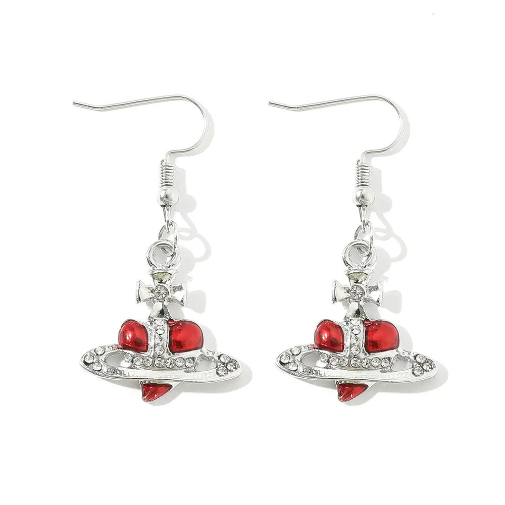 2PCS White Gold-color Plated Earrings Sparkling Diamond Saturn Drip Oil Bow Multicolor Jewelry