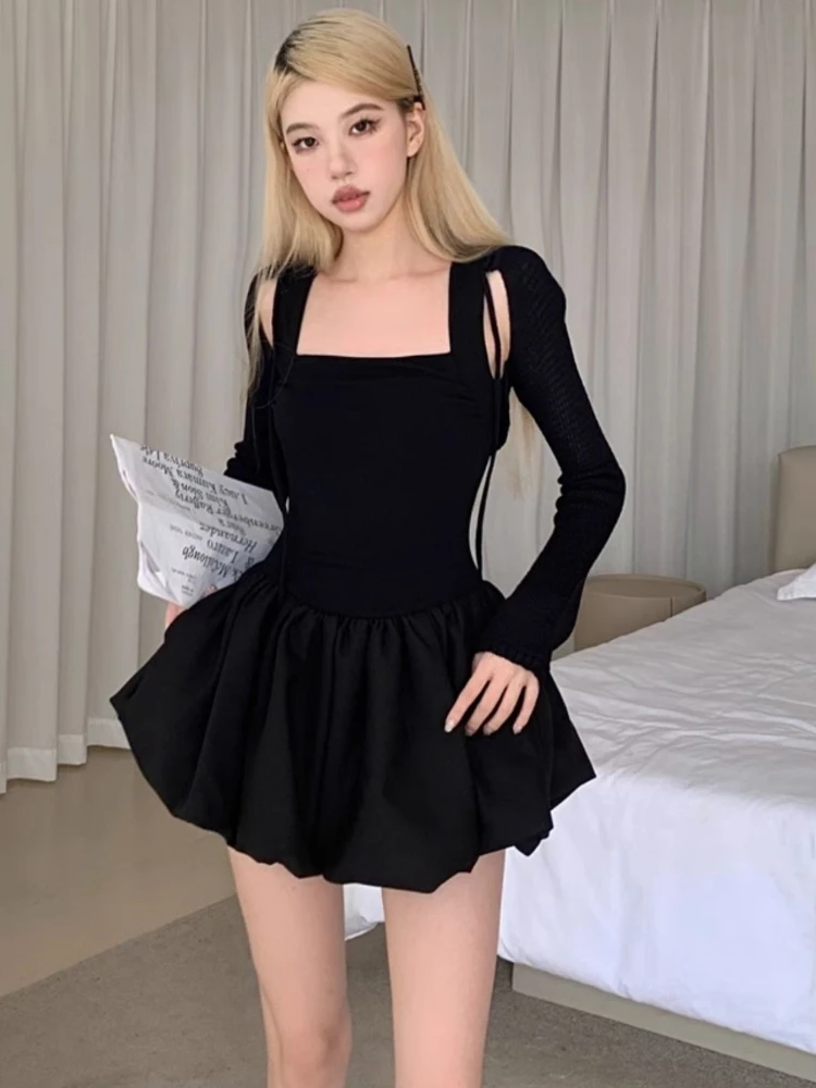 2 Pcs Dress Sets Women Y2k Party Chic Hotsweet Slim Cozy Cropped Outwear Vintage Mini Schoolgirls Autumn High Street Outfits Ins