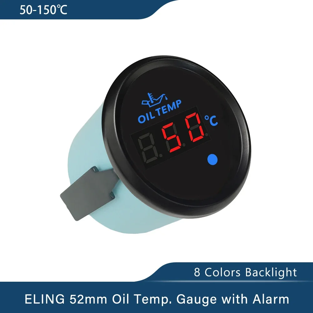 

Waterproof Universal 52mm Oil Temp Gauge Meter 50-150℃ with 8 Colors Backlight and Light Alarm for Auto Boat Yacht