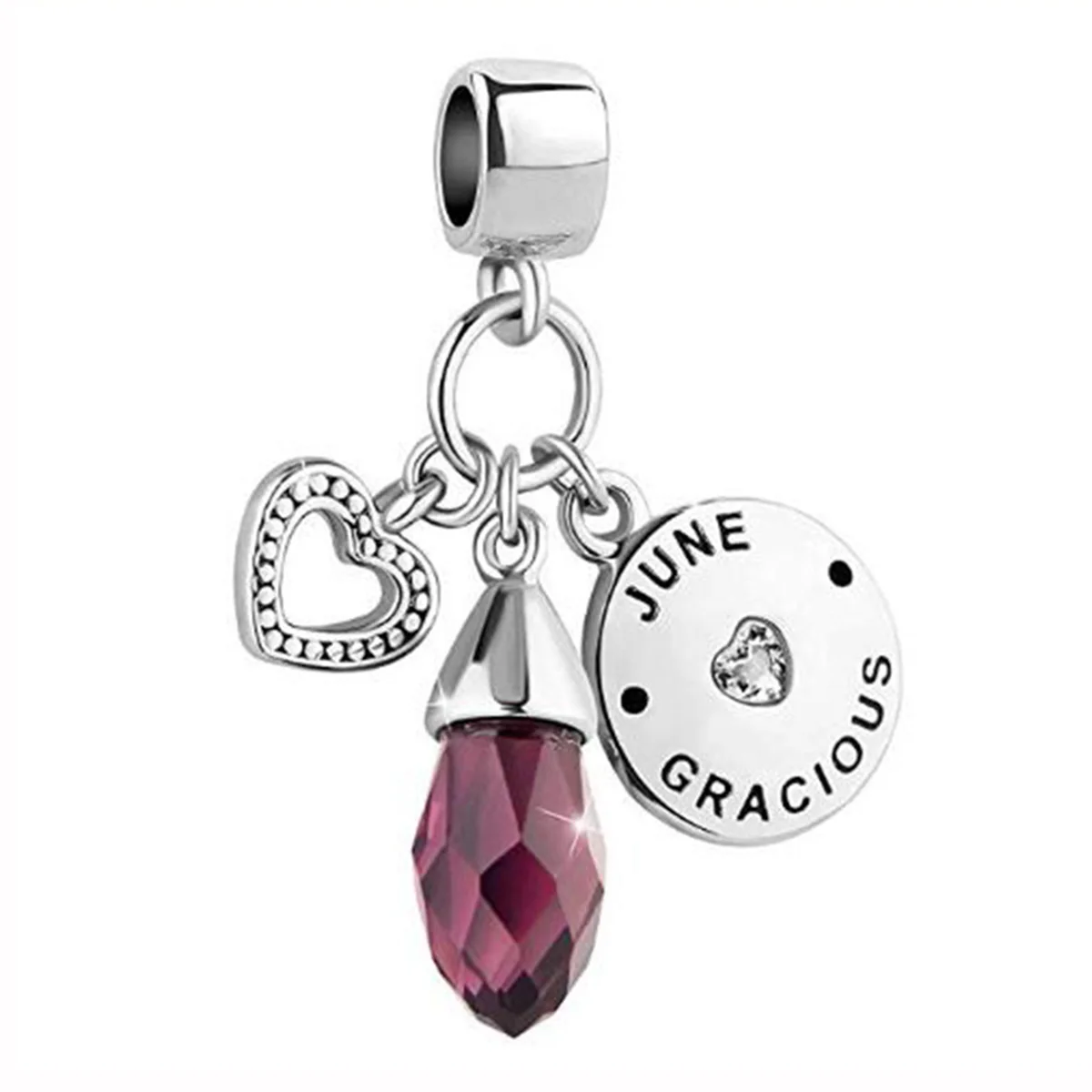 Heart Love Birthday Pink Birthstone Charm Beads Fit Luxury brand Charm Bracelet Female Genuine DIY Jewelry Making