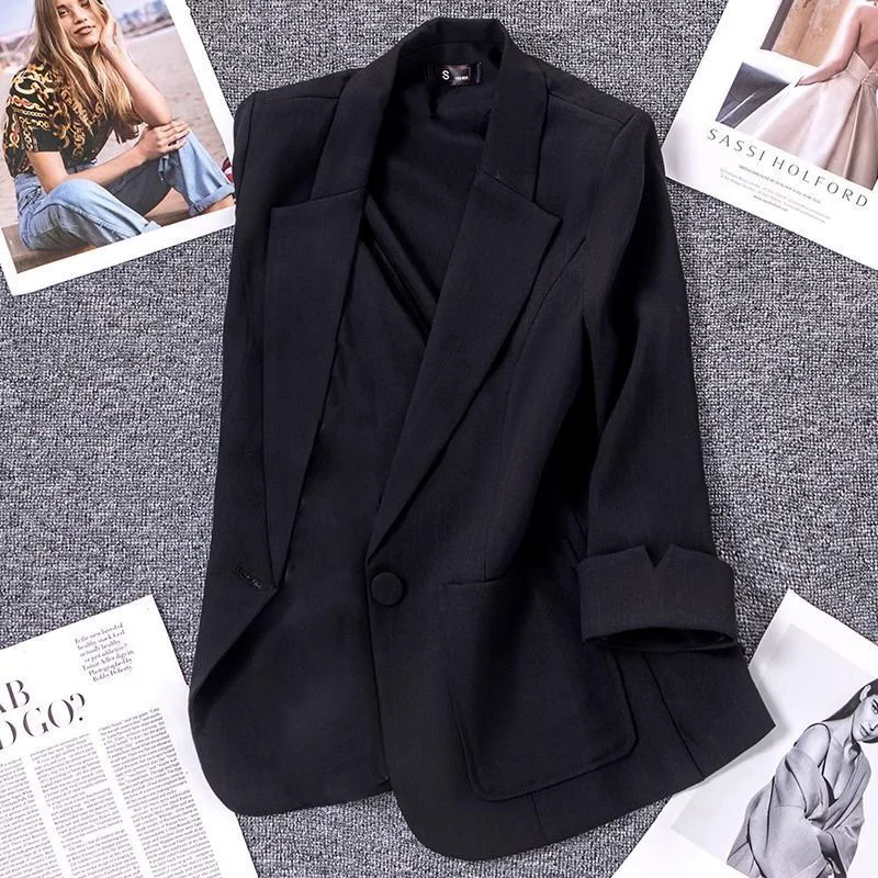 Terno de linho casaco feminino blazer verão outono design fino coreano high-end casual curto terno mulher temperamento terno jaqueta topo