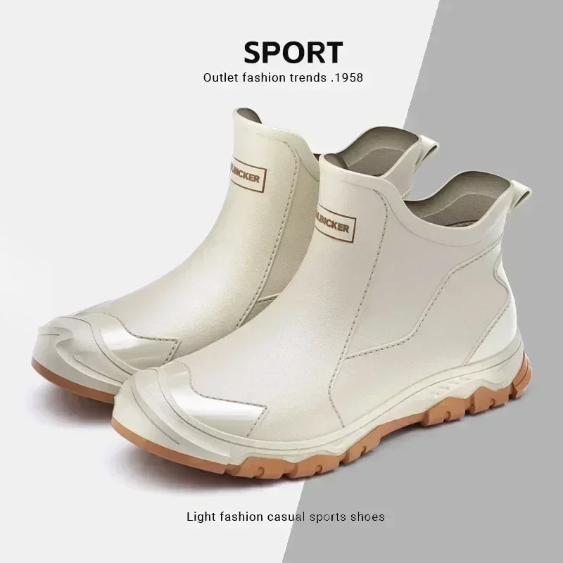 Solid Colors Men Rain Boot Fashion Keep Warm Comfortable Garden Shoe Waterproof Platform Boots Non-Slip Wear-Resistant Work Shoe