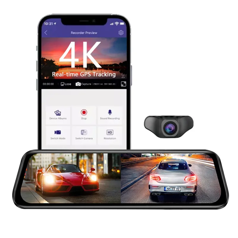 AR09 10Inch 4K WIFI GPS Car Dvr Mirror Dash Cam Dual Lens Dashcam Drive Recorder Stream RearView Mirror IPS Screen Camera