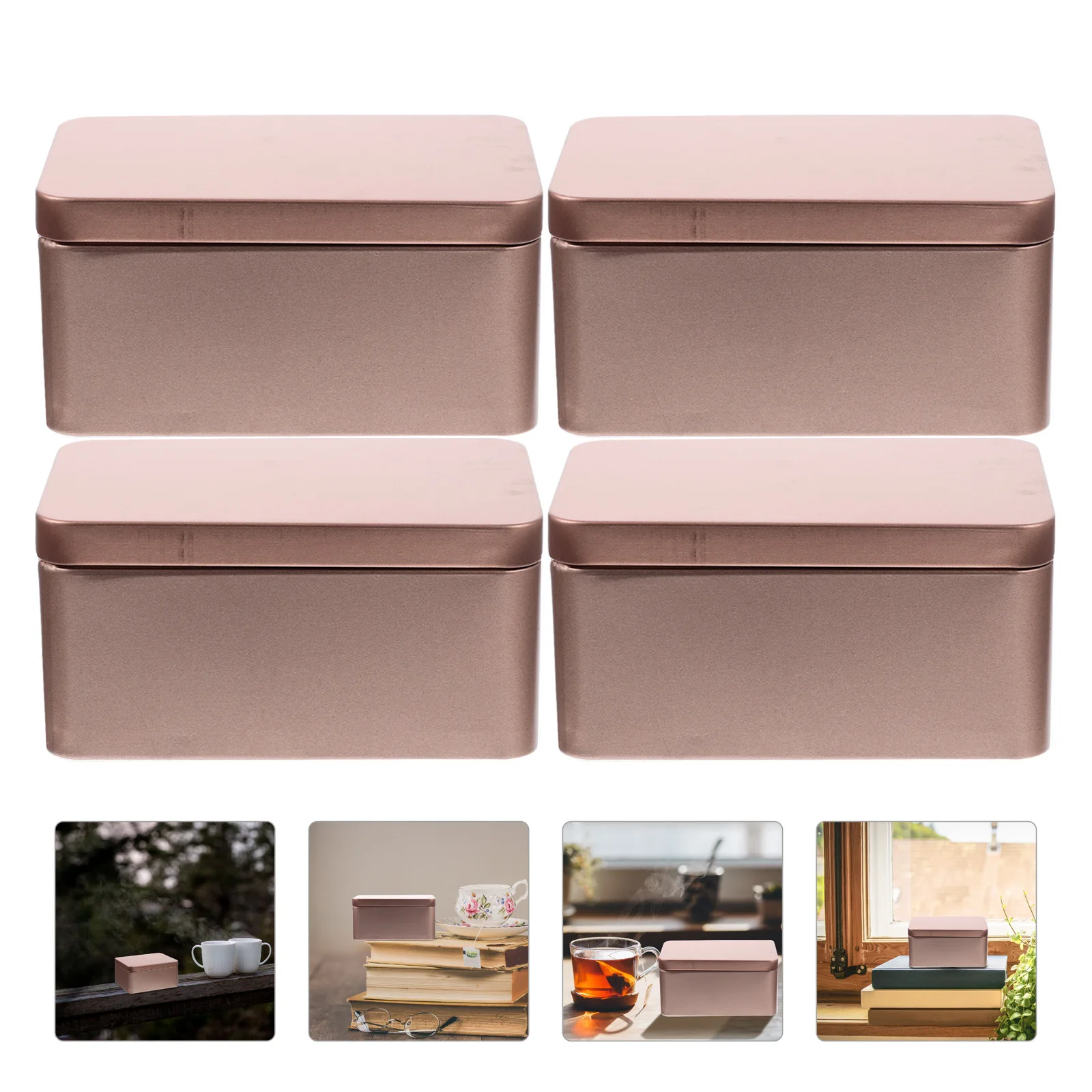 

4pcs Gift Packaging Rectangular Tin Candy Case Portable Cookie Storage Container Metal Tea Box Biscuit Wrapping Case Party Tin