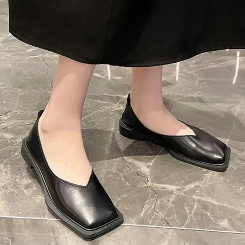 Roman Women Low Heel Pumps Ladies Female Footwear Flat Shoes Square Toe Autumn Casual Sneaker Shallow Mouth Soft Retro Fall PU view 2