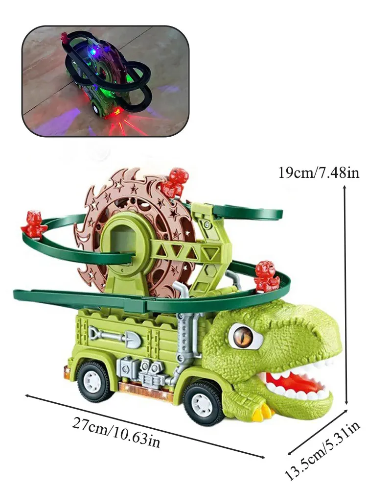 ไดโนเสาร์ติดตามรถของเล่นเพลงบันไดปีนเขา Triceratops ประกอบรถรางของเล่นสําหรับเด็กเด็กของขวัญ