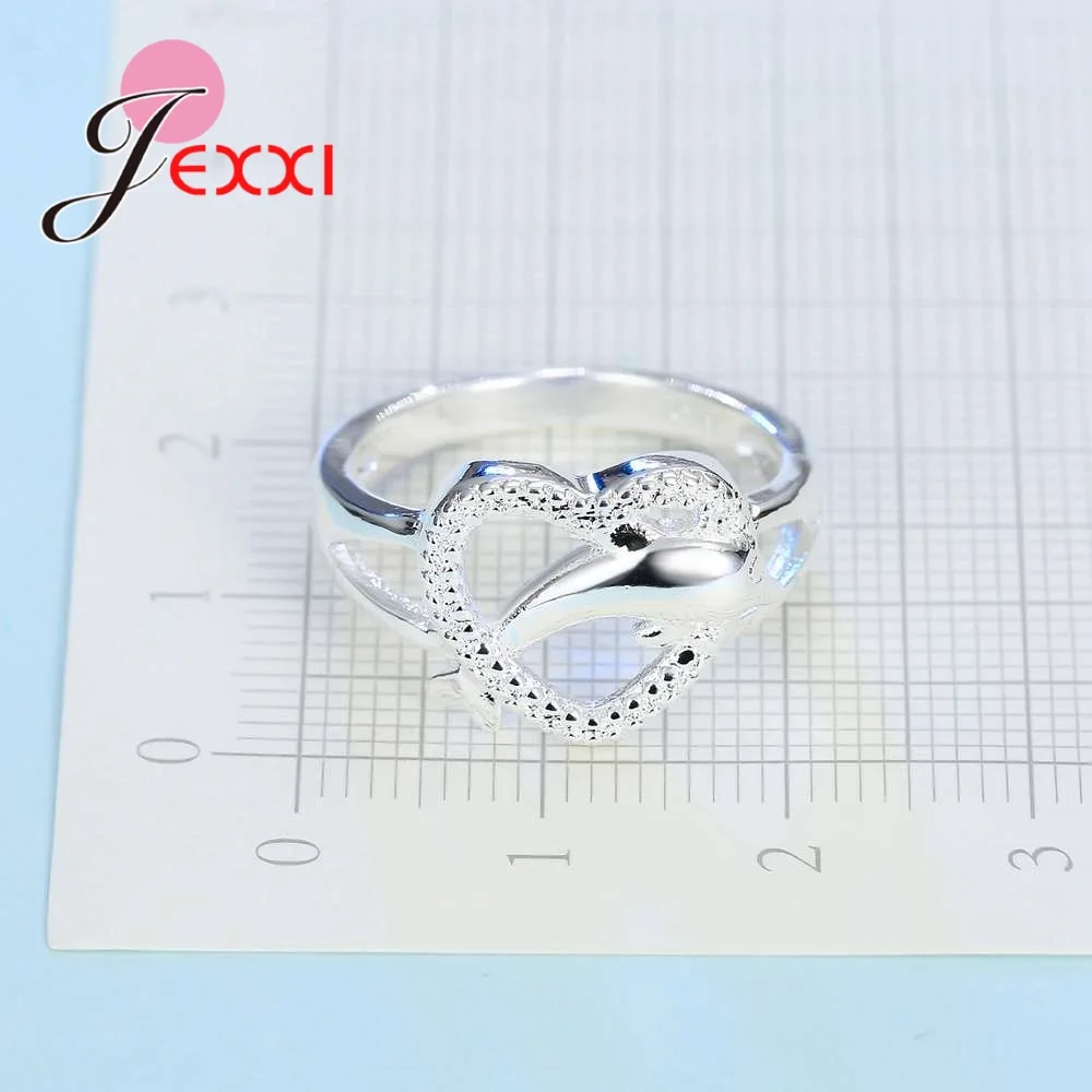 Hot Sale Popular 925 Sterling Silver Rings Cute Dolphin Heart Design Jewelry For Girls Woman Present Gift