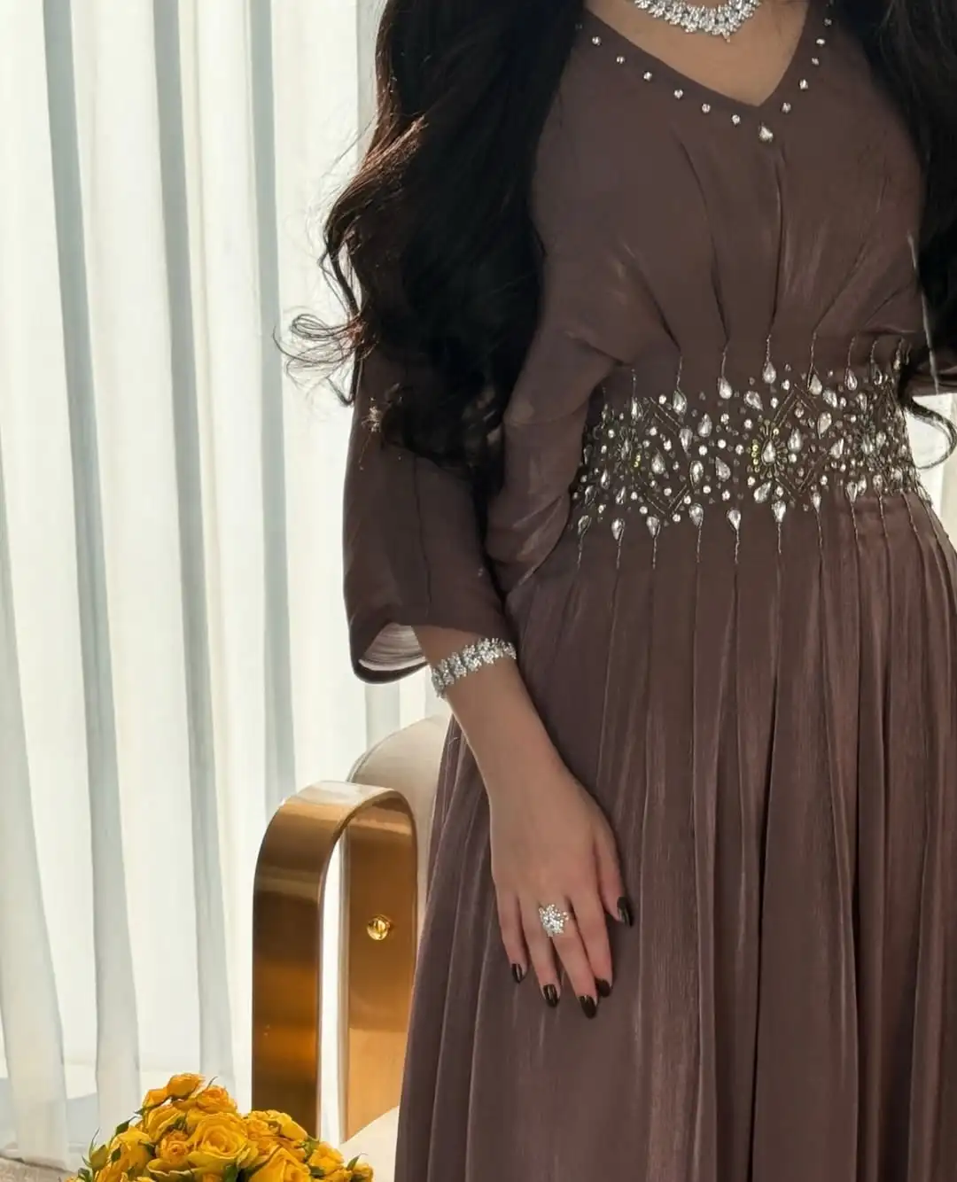 Customized Long Sleeves Prom Dresses V Neck Cocktail Party Bride Gowns Beadings Evening Dresses Floor Length Party Dresses image 2