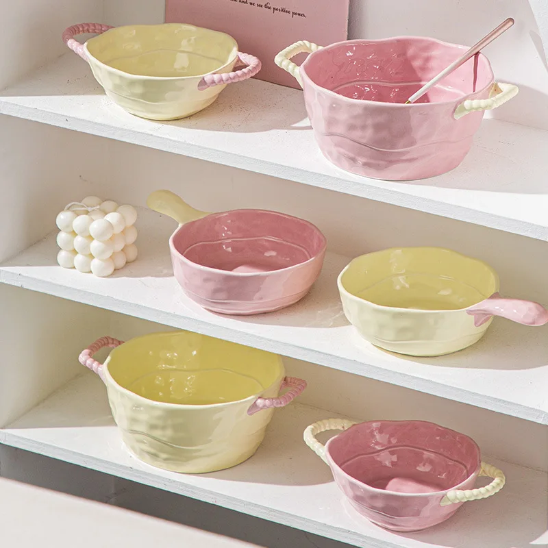 

Binaural soup bowl ceramic household handle bowl baking baking salad fruit bowl soup air fryer