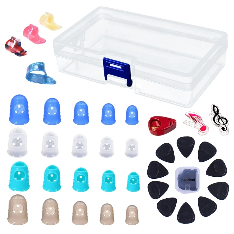 Guitar Finger Protectors Celluloid Finger Picks Guitar Picks Pick-up Clip 38pcs