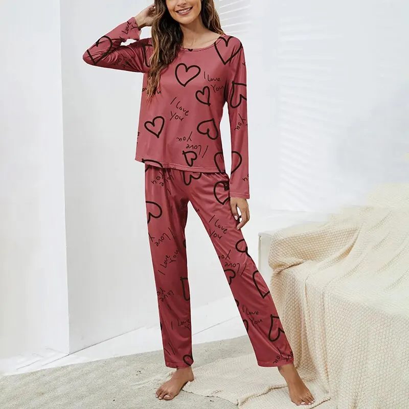 Autumn Women Long Sleeve Pajamas Set Sleepwear With Long Pants Soft Loungewear Pj Set Pijamas Cute Print Nightwear With Eye Mask