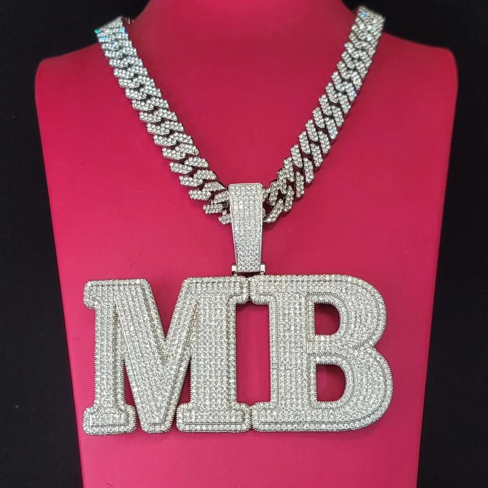 Custom Big Bold Letter Necklace Hip Hop Pendant Can Pass Through 24MM Chain Iced Out Number Nameplate Jewelry Personalized Gifts