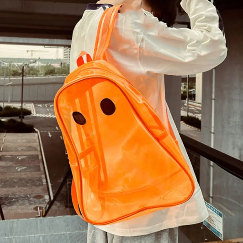 

Dots Students Transparent PVC School Bag Zipper Candy Color Halloween Ghost Clear Backpack Waterproof Large Capacity