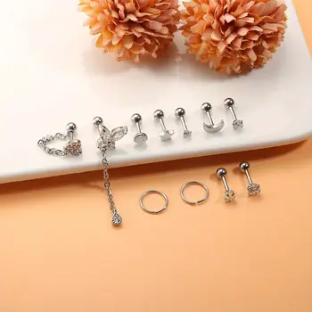 Drperfect 女士耳骨耳環 不銹鋼耳骨環耳環 心形花朵鏈吊墜 CZ 穿孔飾品 10 最佳銷售 卡地亞耳環 - №4