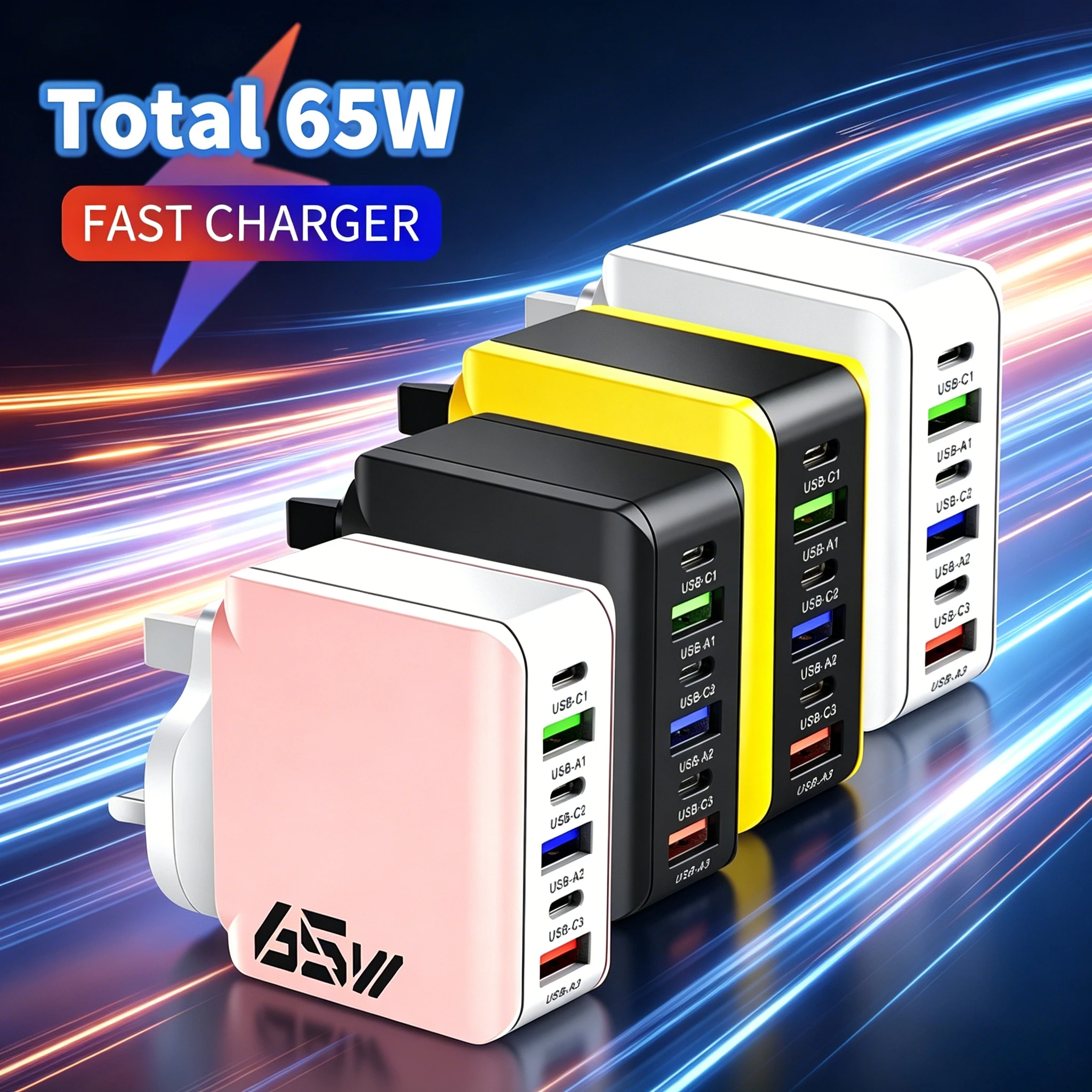 6Ports 65W USB PD Charger Fast Charging Station 3.0 USB C Ty