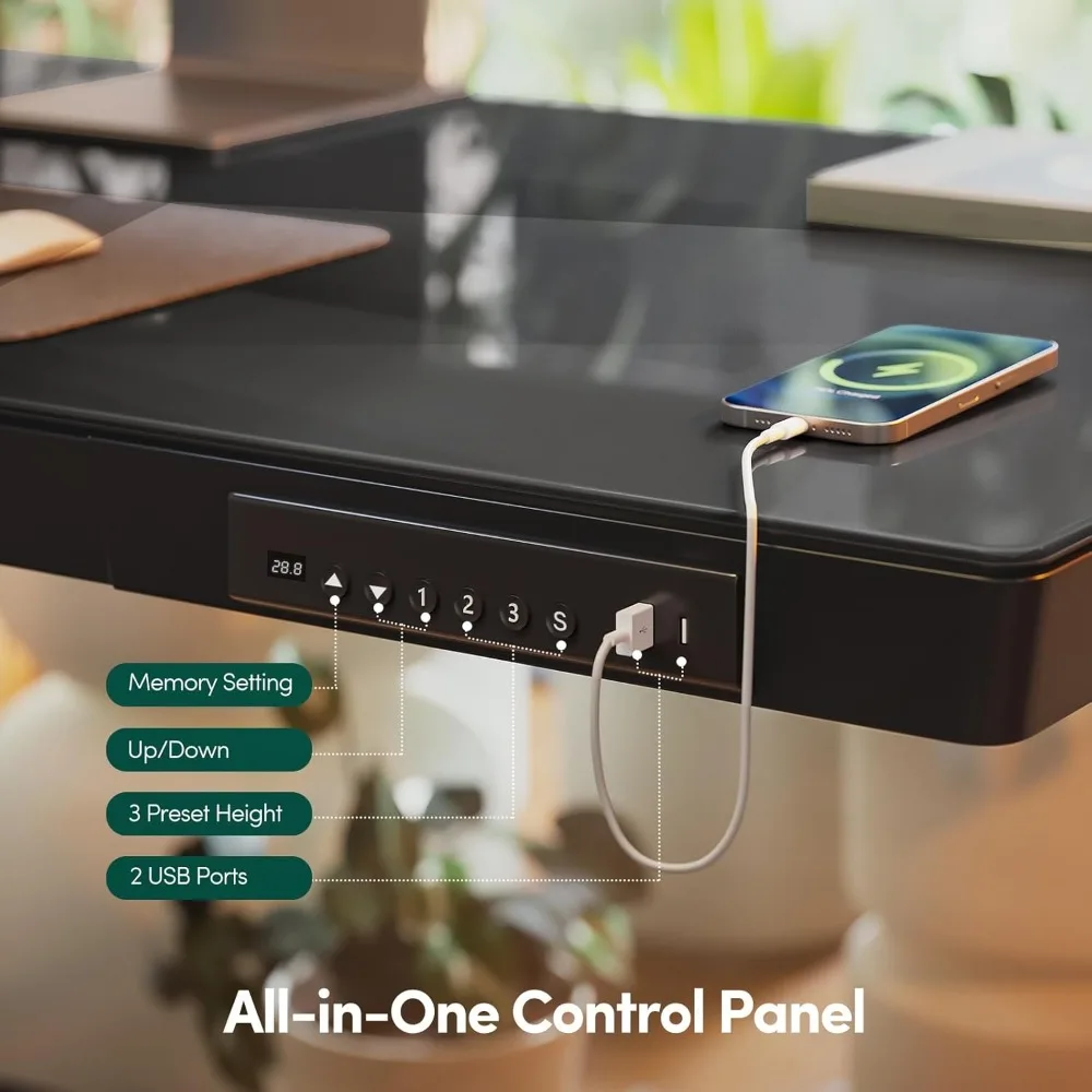 مكتب بارتفاع كهربائي قابل للتعديل - 48 × 24 مع أدراج، سطح زجاجي كامل، قطعة واحدة سهلة التجميع #4