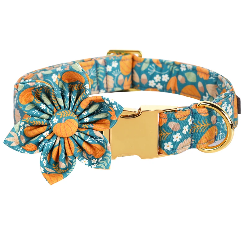 Personlized Fall Pumpkim Dog Collar with Bow Orange Puppy Collar Flower Dog Collar Large Medium Small Dog