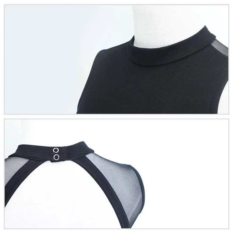 Body da ballo in rete nera da donna sexy dolcevita body senza maniche per ragazze adulte balletto ginnastica body costumi da bagno senza schienale