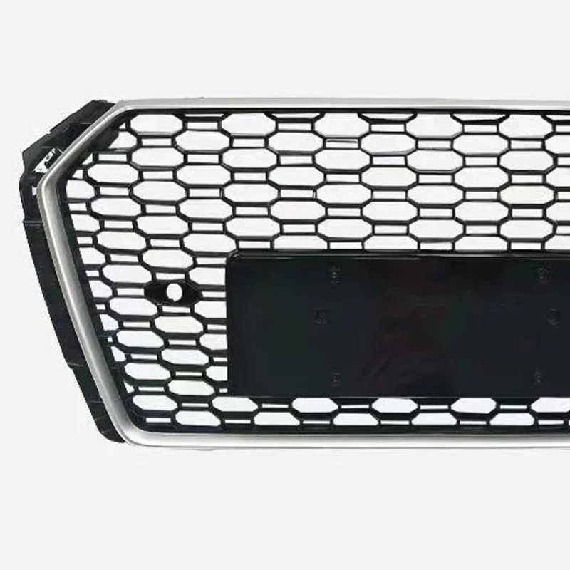 

For RS4 Style Front Sport Hex Mesh Honeycomb Hood Grill Black Chrome Frame for Audi A4/S4 B9 2017 2018 2019 Car Styling No Logo