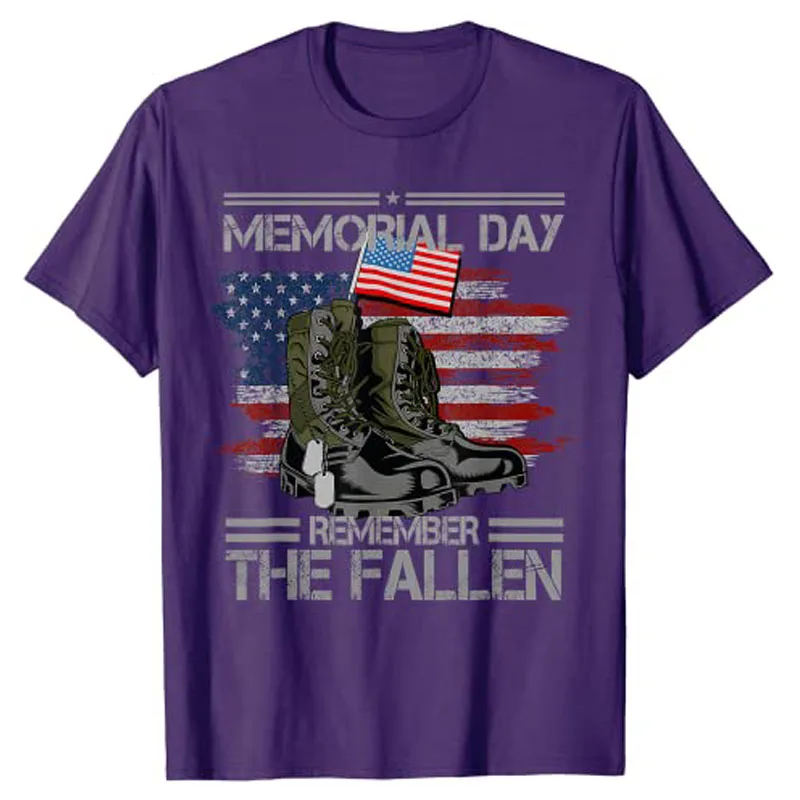 Memorial Day Remember The Fallen Veteran Military Vintage T-Shirt Men's Fashion Usa American Proud Tee 4th of July Patriotic Top image 4