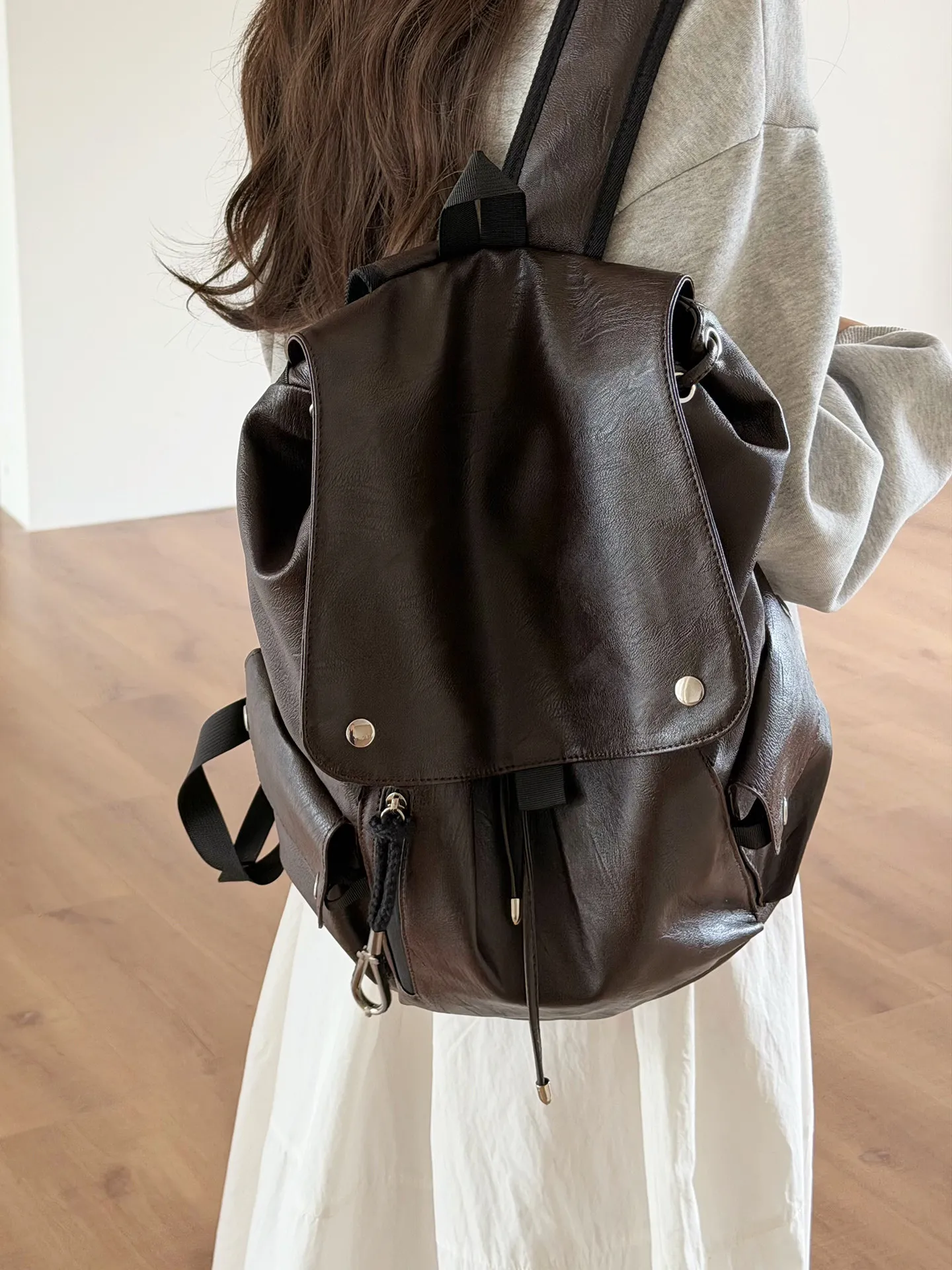 Retro PU Leather Women's Backp - Leather Work Rucksack Mens 评论和价格