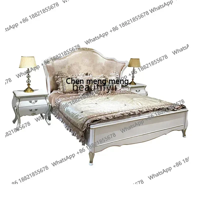 ss8350 French bed set 1.8 meters, European fabric double bed carved princess bed bedroom