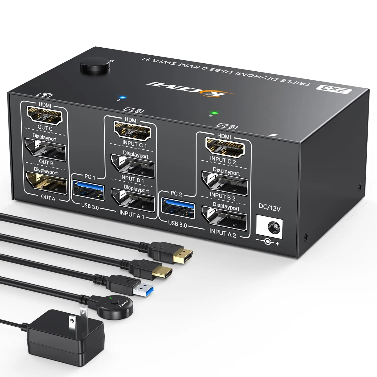 USB Monitors KVM Switch ,2 Displayport + HDMI USB KVM Switch 8K@60Hz,4K@144Hz 3 Monitors 2 Computers KVM with 4 USB 3.0 Ports