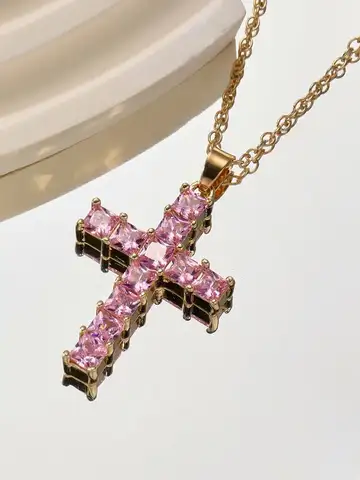 New Fashion Necklaces Female Pendants Gold Multi Color Crystal Jesus Cross Pendant For Women Necklace Party Leisure Time Jewelry