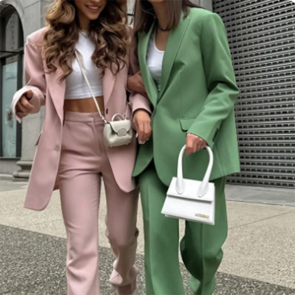 Summer 2024 New Arrival Women Suit Peak Lapel Single Breasted Two-pieces (Jacket+Pants) Smart Causal Conjuntos De Pantalones