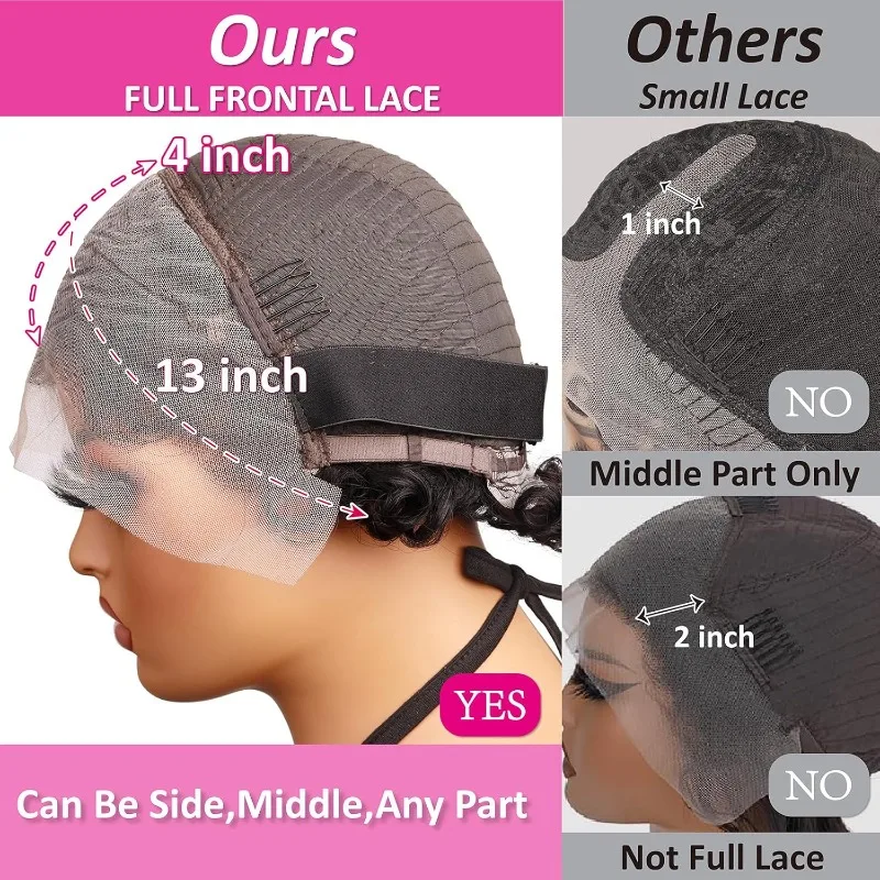 قسط مجعد عابث قطع 13x4 الدانتيل الباروكات الأمامية شعر الإنسان 99J 250% الكثافة قصيرة 6 بوصة الطبقات مجعد غلويليس شعر مستعار للنساء