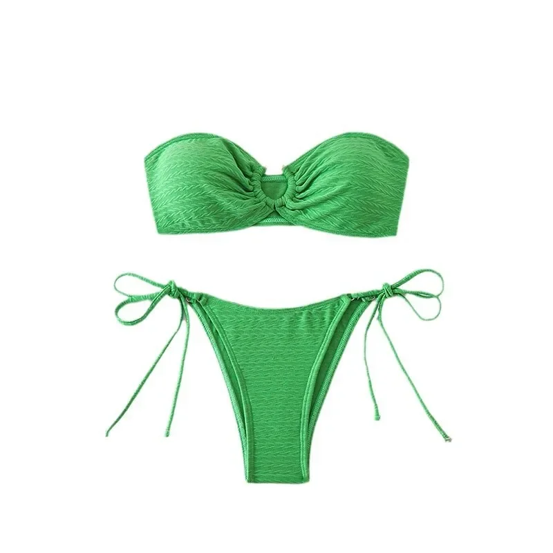 

2025 сексуальные комплекты бикини Micro Bandeau, купальник из 2 предметов, зеленый купальник, женские стринги, бразильское бикини, пляжная одежда, купальный костюм
