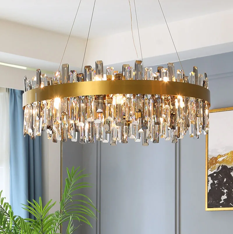 Lustre de cristal k9 dourado moderno e luxuoso de alta qualidade para sala de estar, sala de jantar, quarto interno, luminárias de alta qualidade