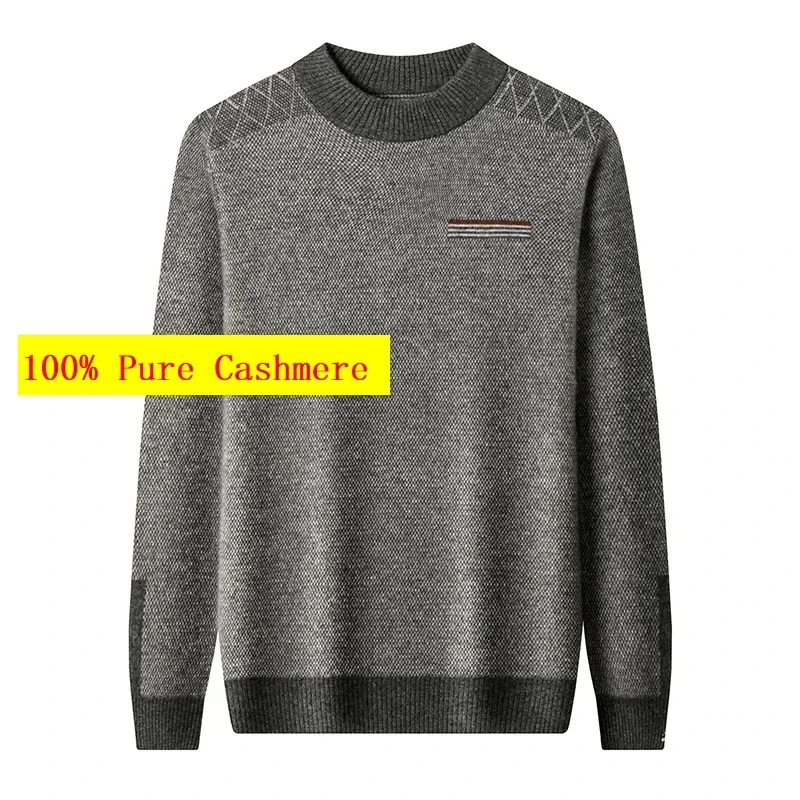 

New Arrival High Quality Men's Autumn Winter Thick Semi High Neck 100% Pure Cashmere Base Sweater Large Size SMLXL2XL3XL4XL5XL