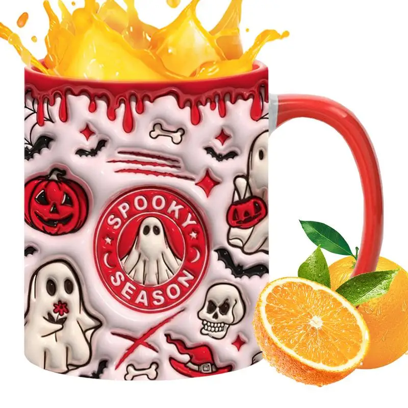 Ghost Tea Cup 3D Halloween Coffee Mug With Handle Ceramic Espresso Cup 350ml Spooky Tea Mug For Home School Table Centerpieces