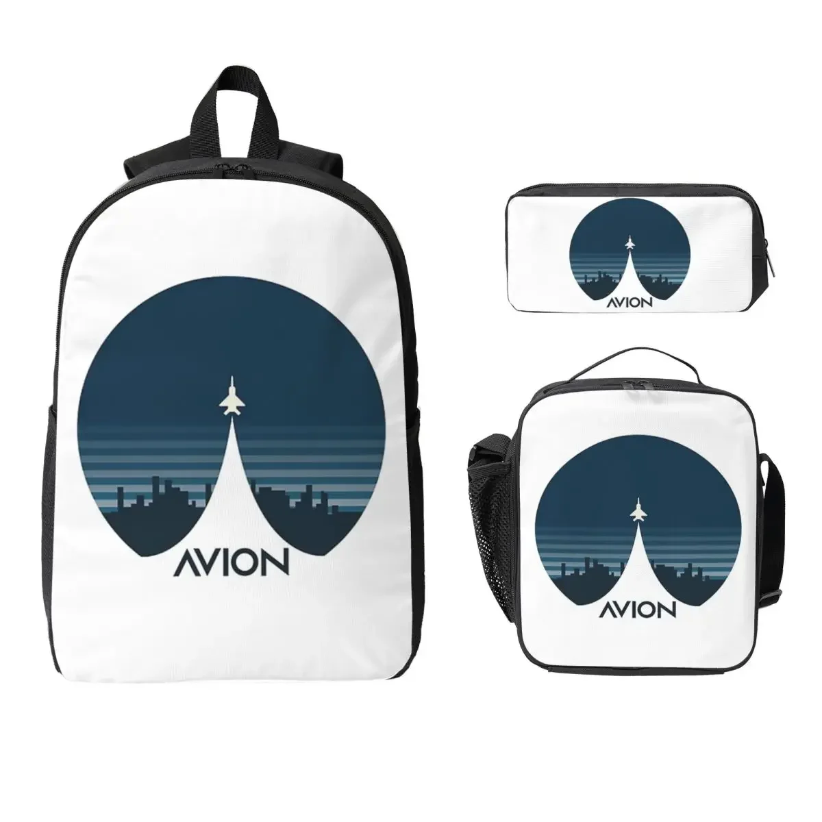 Aviation Fighter Aircraft Above The City Backpack Student BookBag School Bag Shoulder Bags 3ps Insulated Lunch Bag Pencil Case