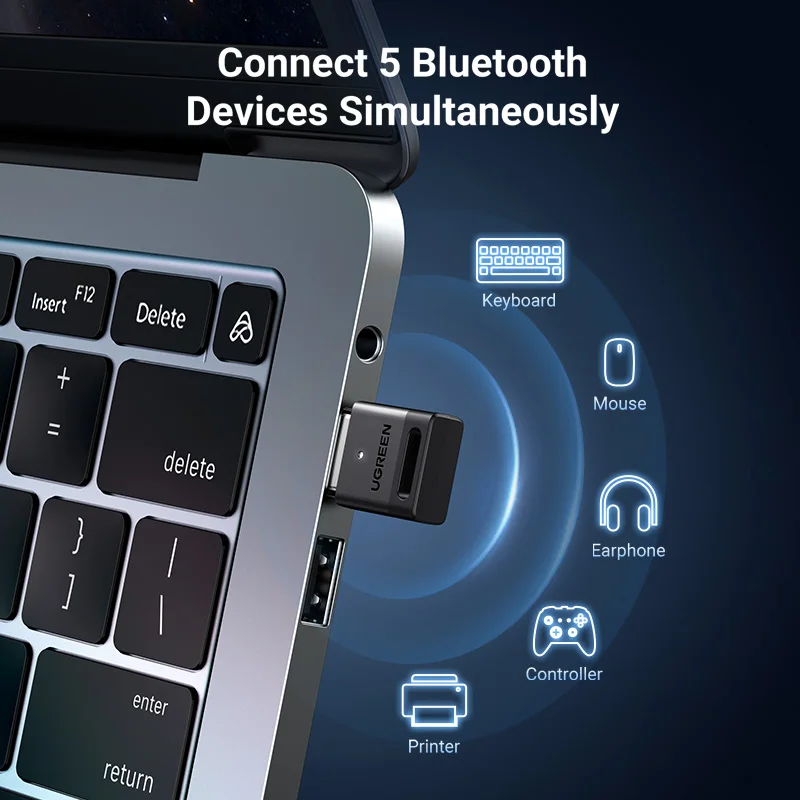 USB-адаптер UGREEN Bluetooth 5,3 для ПК, динамика, беспроводной мыши, клавиатуры, музыки, аудио приемника, передатчика, Bluetooth