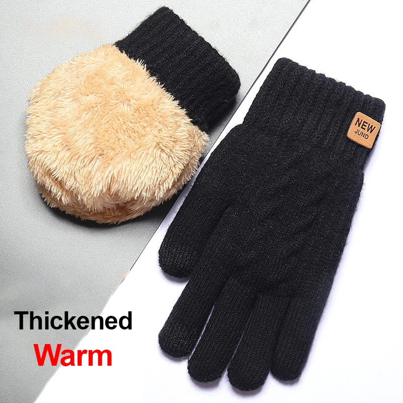 Men Winter Cable Knit Gloves Touchscreen Hiking Thick Fleece Lined Stretchy Cold Proof Gloves Commuting School Shopping Office