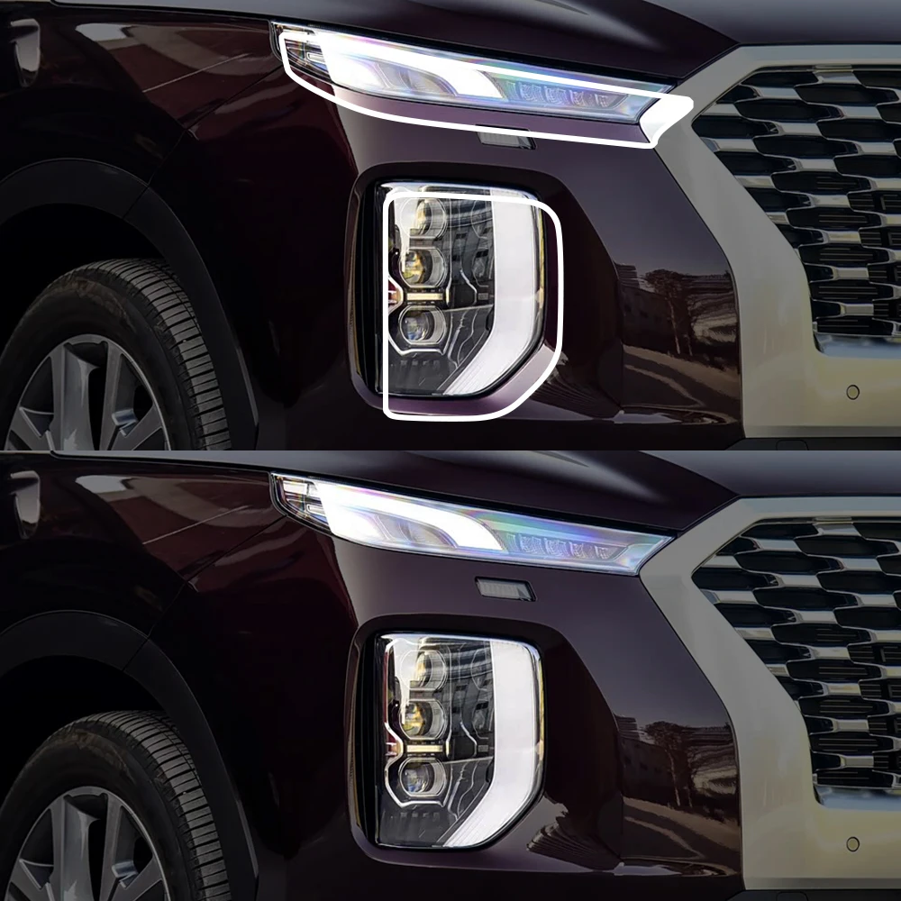 Vorgeschnittene TPU-Scheinwerfer-PPF für Hyundai Palisade LX2 2020-2026 Rauchschwarz Hochglanz Kratzfeste Schutzfolie Vinyl-Wrap-Kit – Detail 3