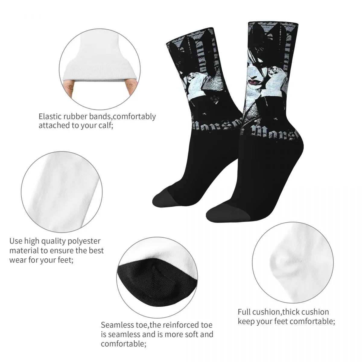 Casual Marilyn Manson Rock Basketball Socks Industrial Metal Music Polyester Long Socks for Women Men Sweat Absorbing