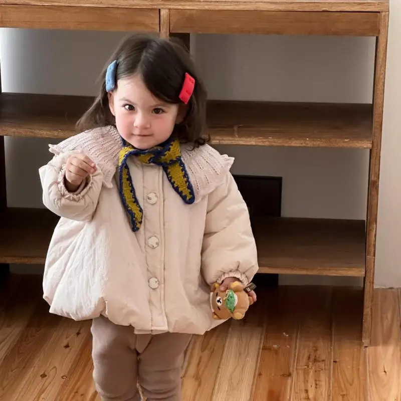

2025 Winter New Baby Girl Long Sleeve Warm Coat Plus Velvet Thick Girls Lapel Cardigan Infant Toddler Cotton Padded Jacket