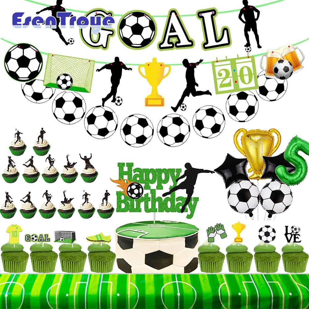 

Football Theme Birthday Party Decorations Happy Soccer Banner Disposable Tableware Cake Toppers Numbers 1-9 Balloon Boys Gifts