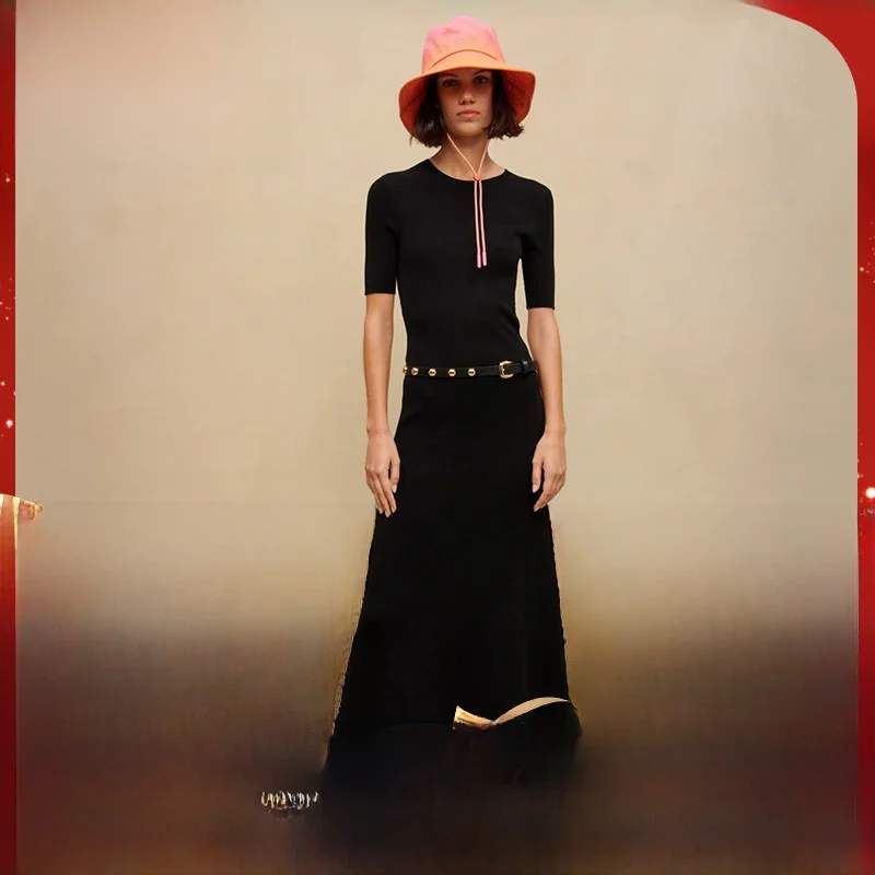 

Женская вязаная юбка MaSandeM весна 2023 с двусторонним металлическим декором, ажурным дизайном, А-силуэта, в стиле OL, с круглым вырезом, короткая.