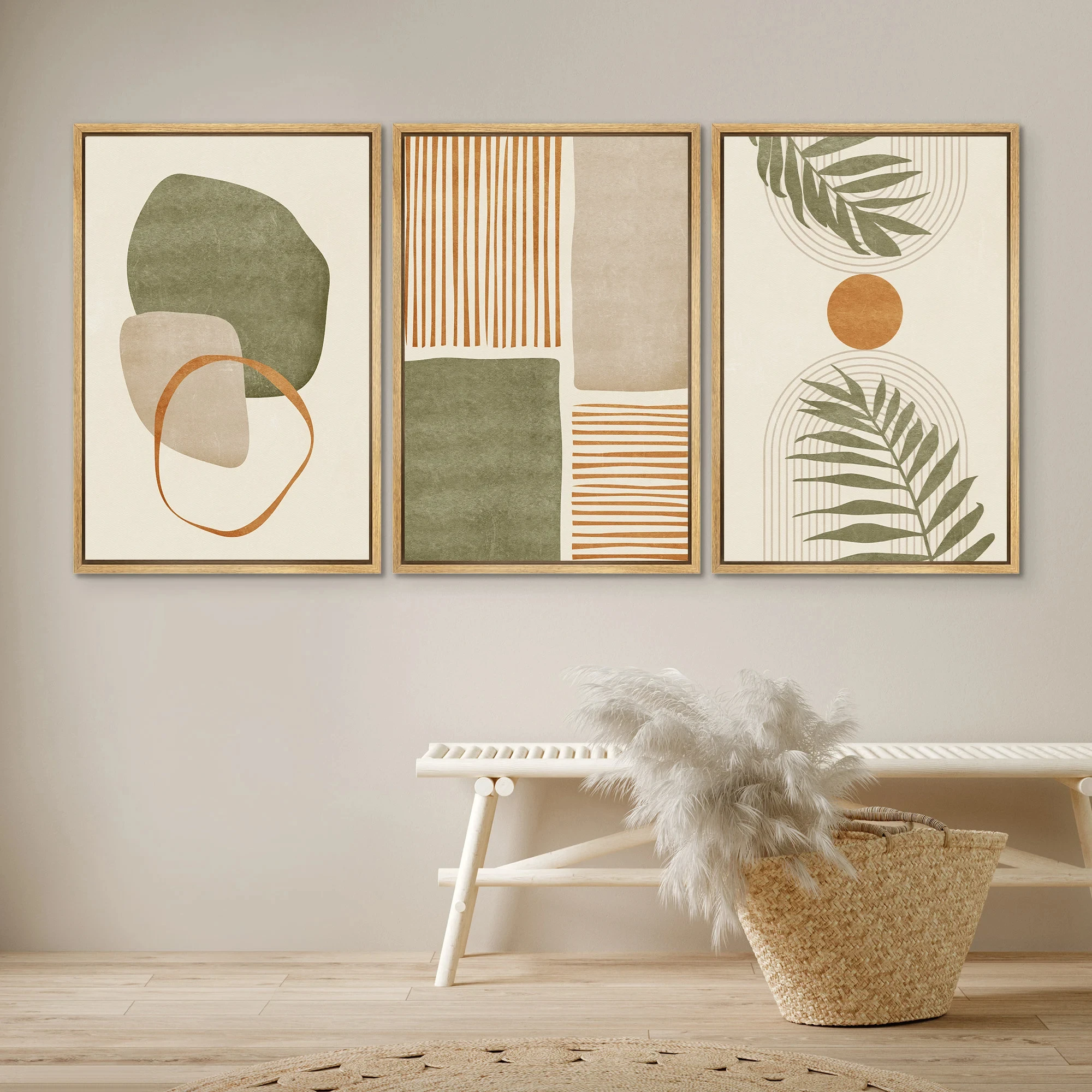 3pcs frameless Canvas Painting 3pcs Bohemian Tropical Leaf Frameless Canvas Art Medieval Nordic Abstract Illustration Poster Hom