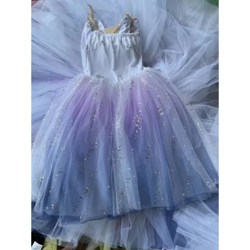 Gradient Long Adult Children Ballet Tutu Dress Purple Romantic Tutu Ballet Costumes Girls Women Ballerina Belly Dance Skirts