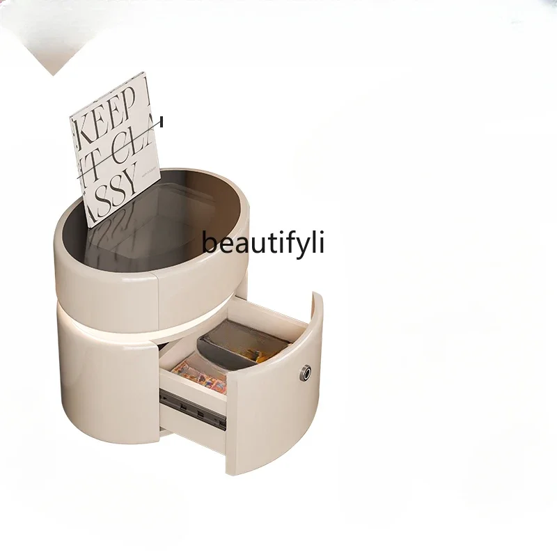 

Bedside Table Smart Safe with Lock Integrated Light Luxury Cream Style Bedside Storage Cabinet