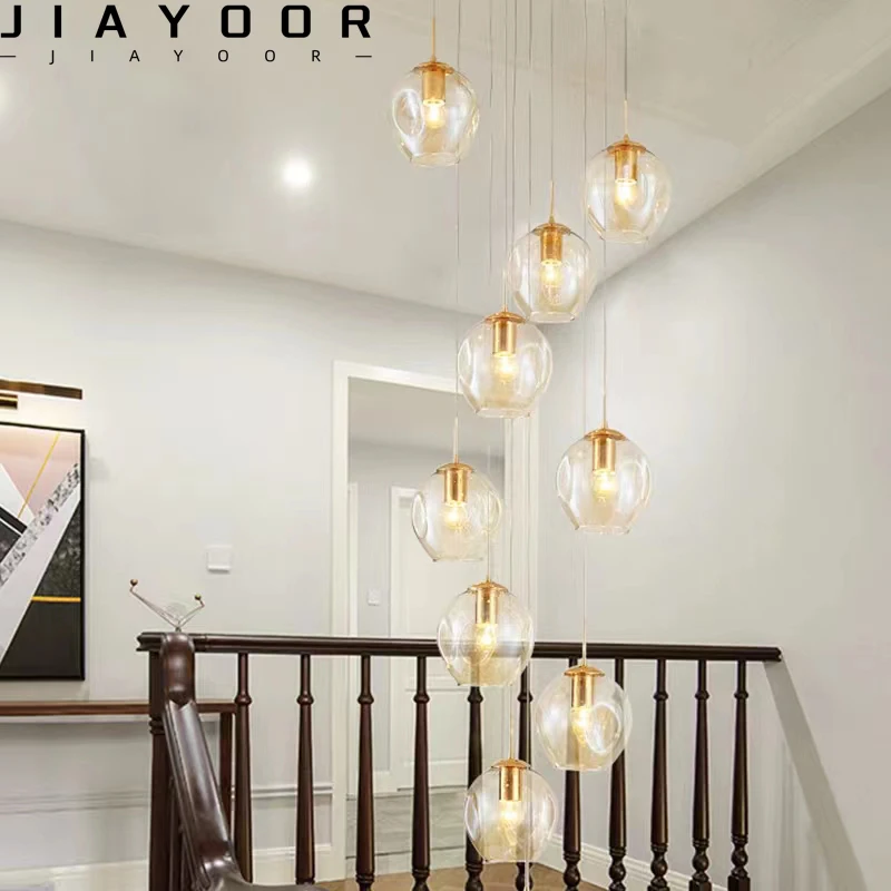 Modern New Crystal Ball Long Chandelier Spiral Staircase Lighting Chandelier Living Room Villa Attic Restaurant  Free Delivery