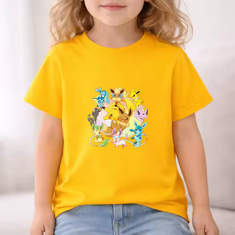 Pikachu Face Funny Kids Tee Cotton Soft Breathable Cartoon Graphic Shirt for Children