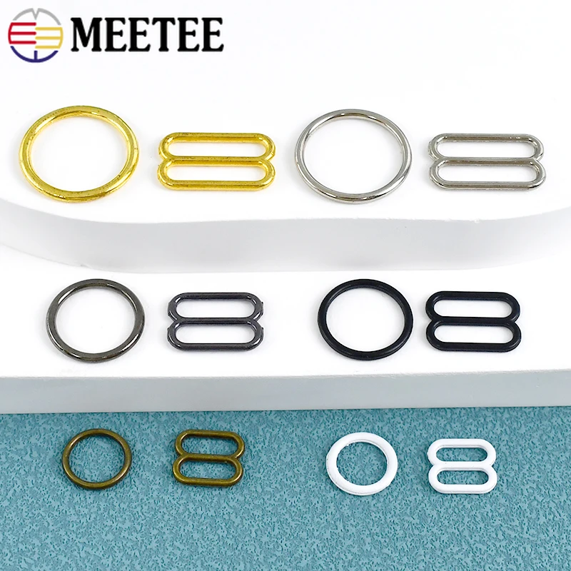 Meetee 100Sets 6-20mm Bra Rings Metal Buckle Underwear Bikini Adjust Slider Clasp Strap Connector O Ring Hook Sewing Accessories