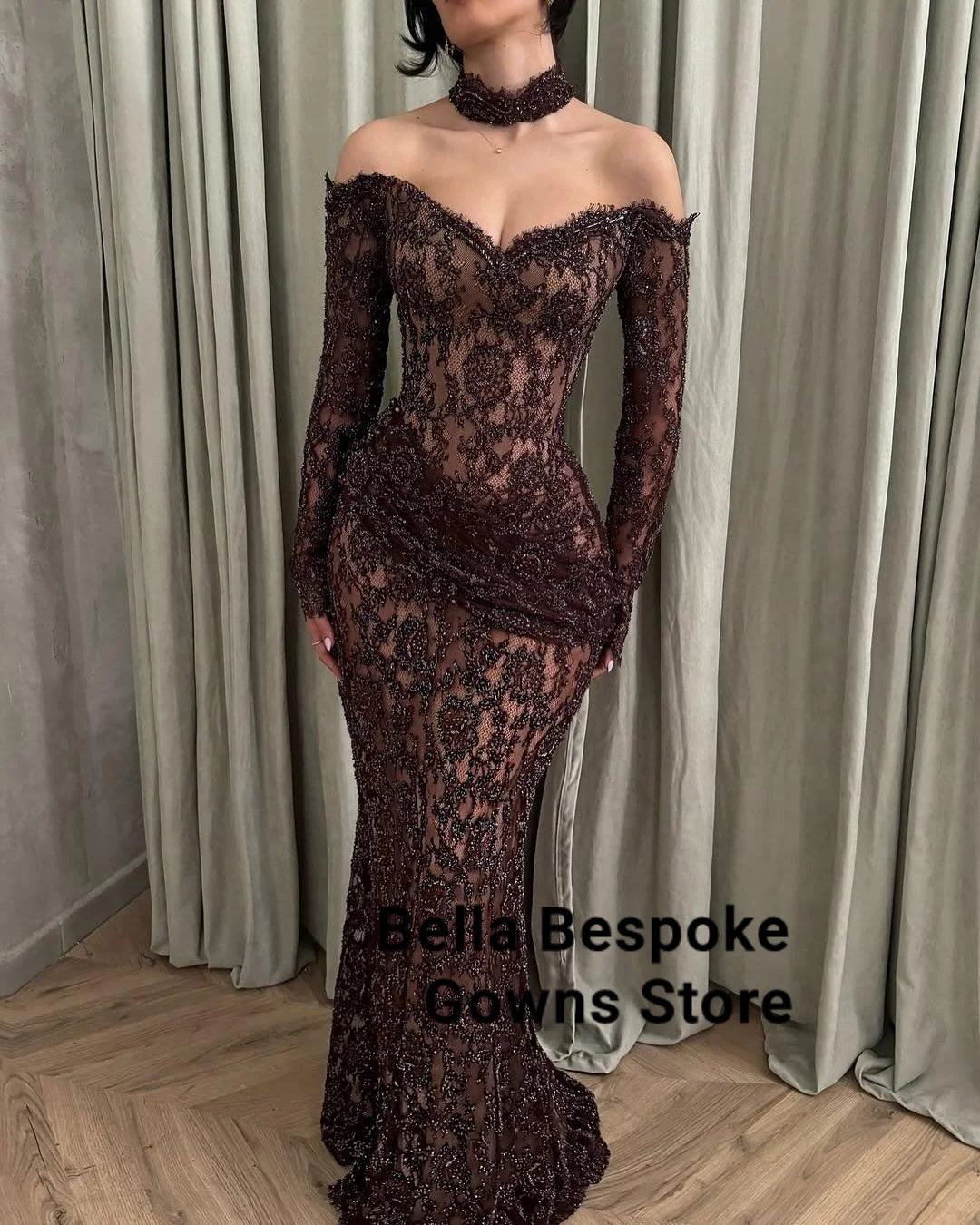 

Mermaid Wedding Party Dress Customized Off the Shoulder Long Sleeve Evening Dresses Court Train vestidos de fiesta